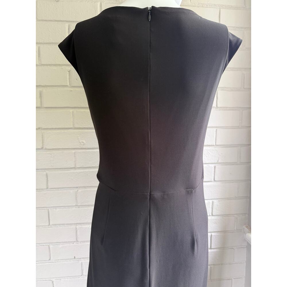 Frank Lyman Black Boat Neck Dress 8 Draped Ruched Rosette 90s Minimalist Midi - Picture 8 of 11